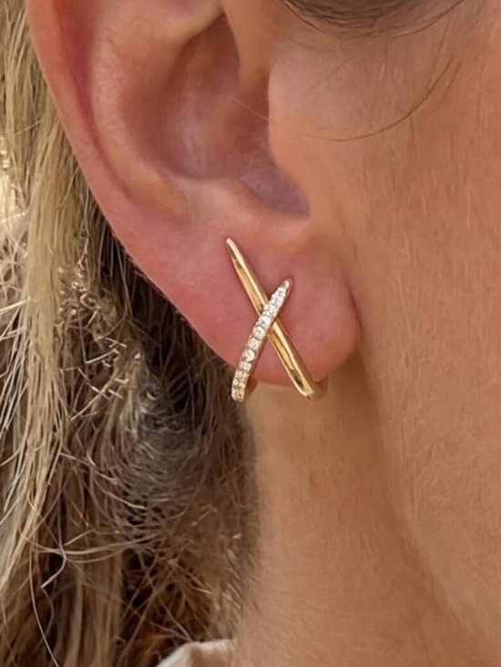 Anthropologie Jewelry - Anthropologie Gold Crisscross Hoop Earrings with Pavé Accents